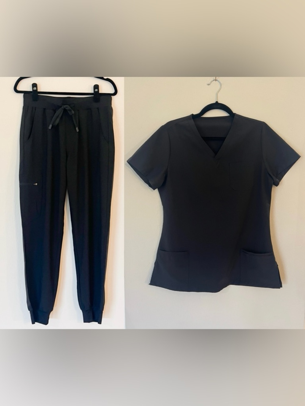 Womens 7-Pocket Medical Uniform Set, Black, Size Medium